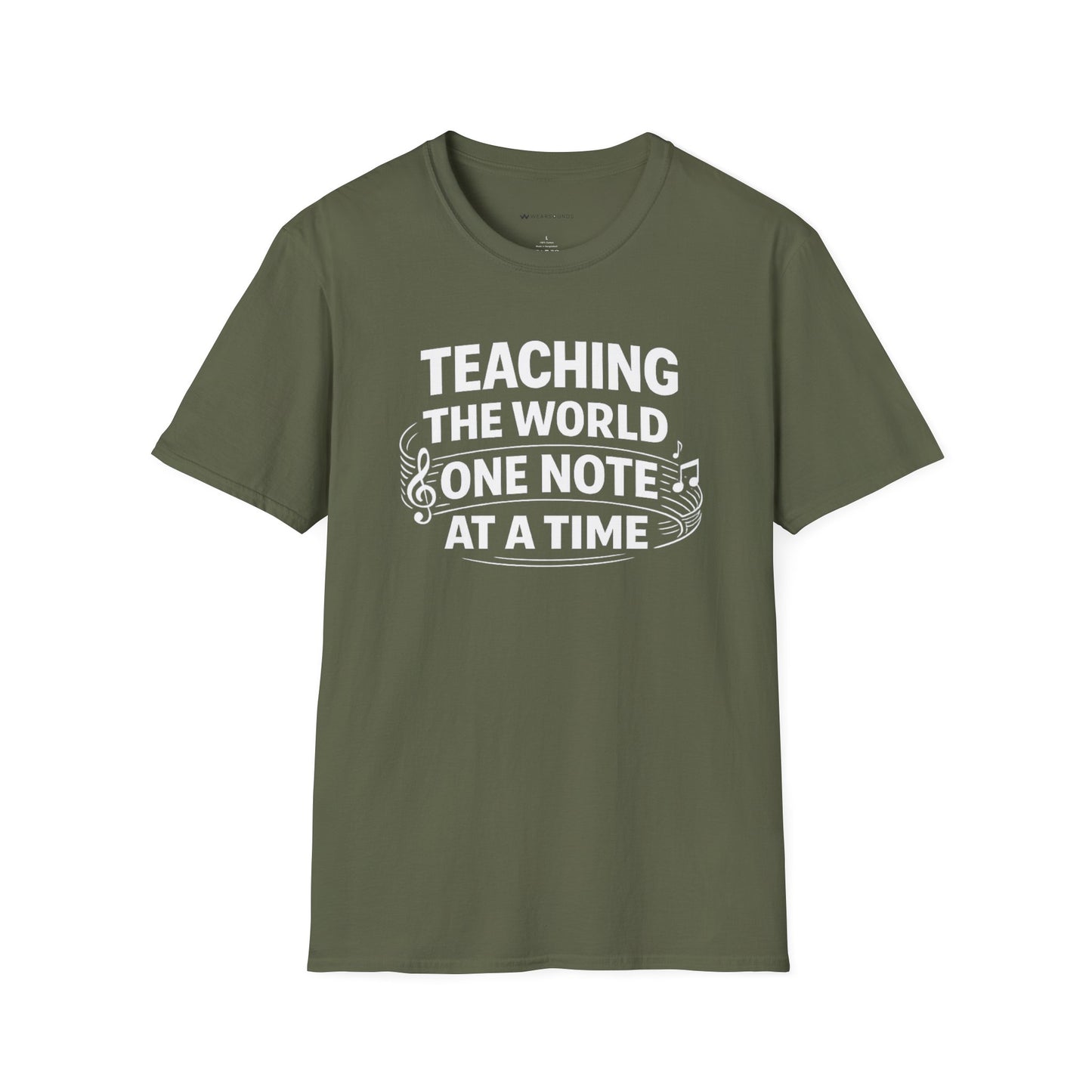 TEACHING THE WORLD ONE NOTE AT A TIME    | T-SHIRT - 7 colors - 9 sizes  |  Music Education Teacher Tee