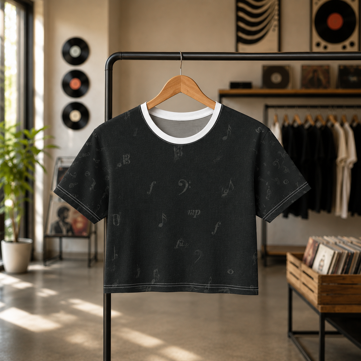 Music Notes Crop Tee - Subtle Notation Shirt for Music Lovers