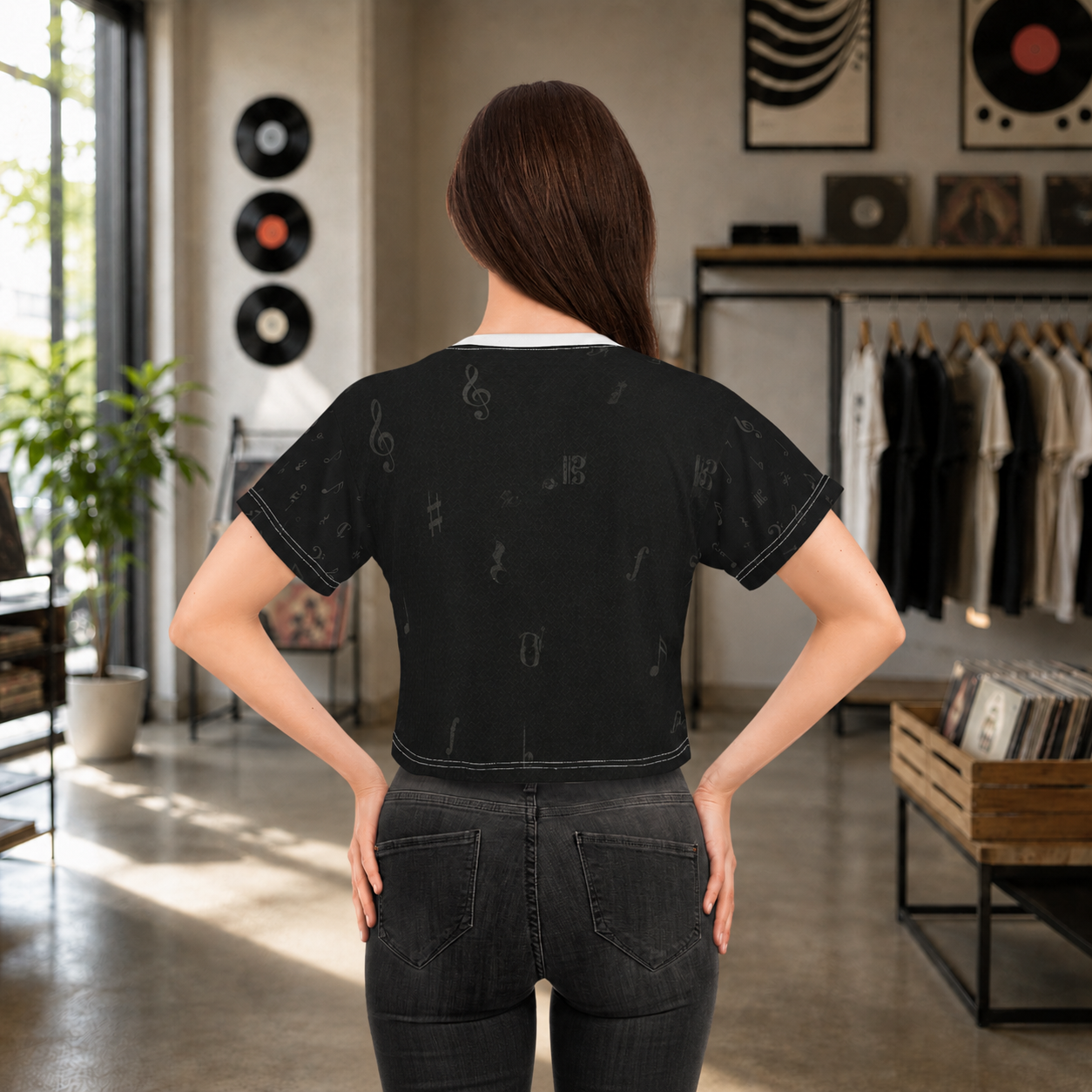 Music Notes Crop Tee - Subtle Notation Shirt for Music Lovers