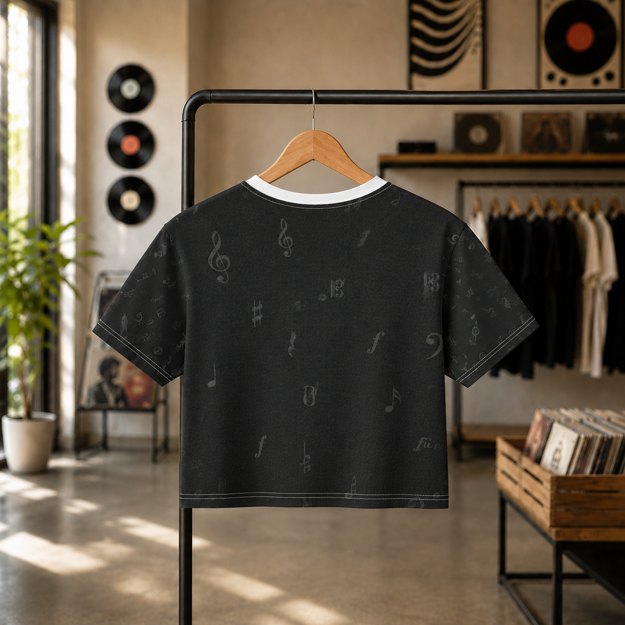 Music Notes Crop Tee - Subtle Notation Shirt for Music Lovers