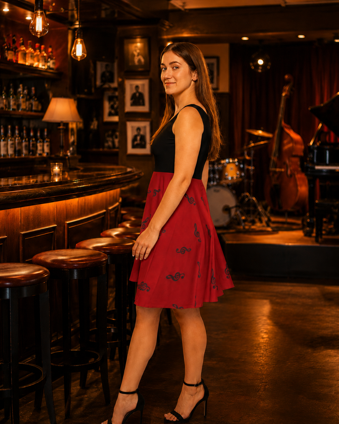 TREBLE CLEF MUSIC DRESS – Red & Black Sleeveless Boutique Style Skater Dress