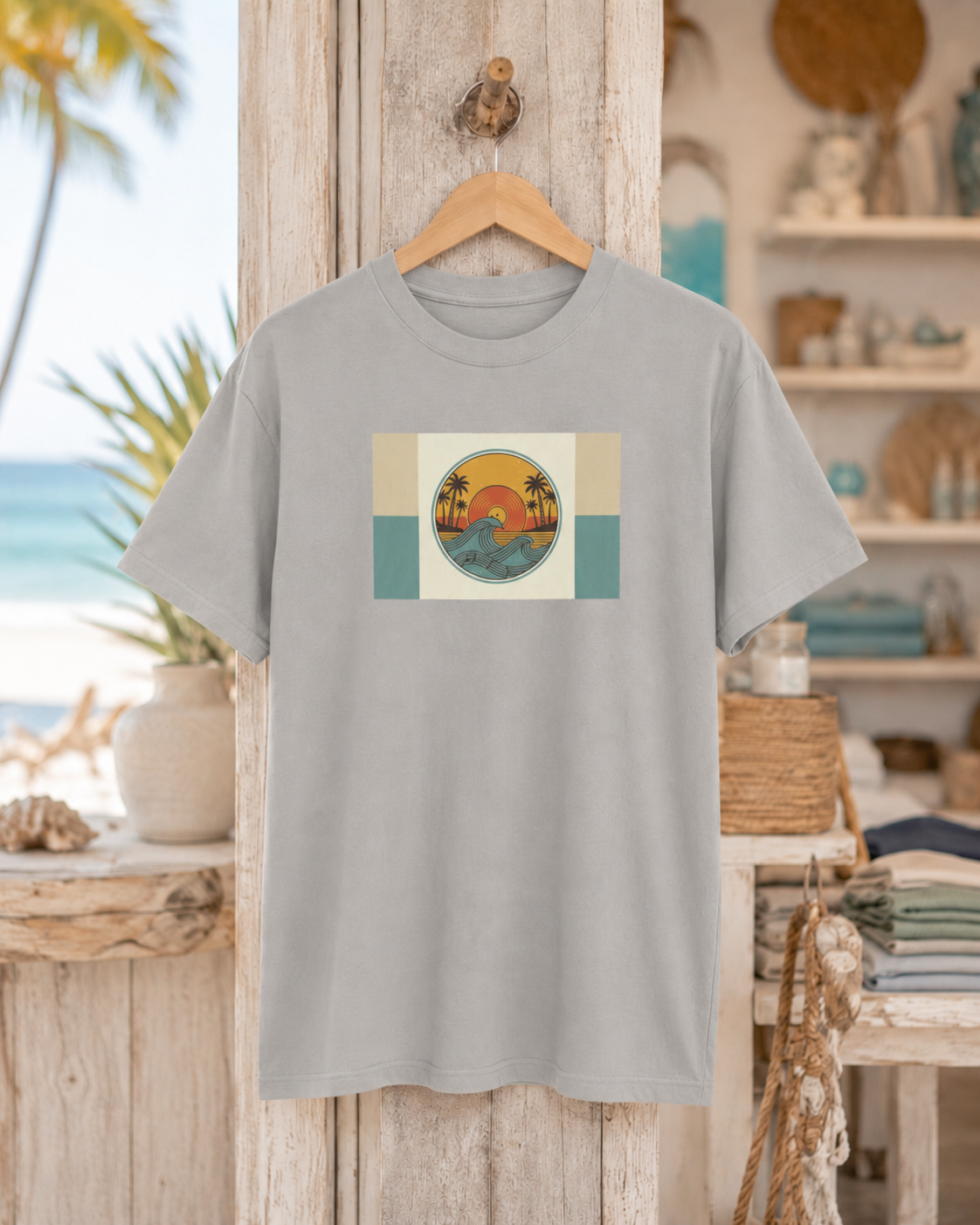 SUNSET WAVE T-SHIRT—Vintage Coastal Summer Wave Tee