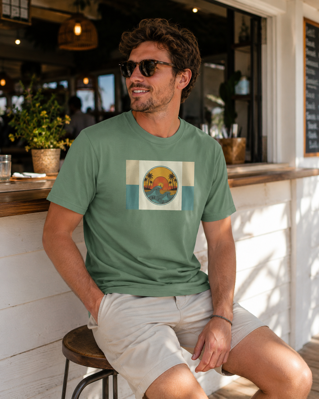 SUNSET WAVE T-SHIRT—Vintage Coastal Summer Wave Tee