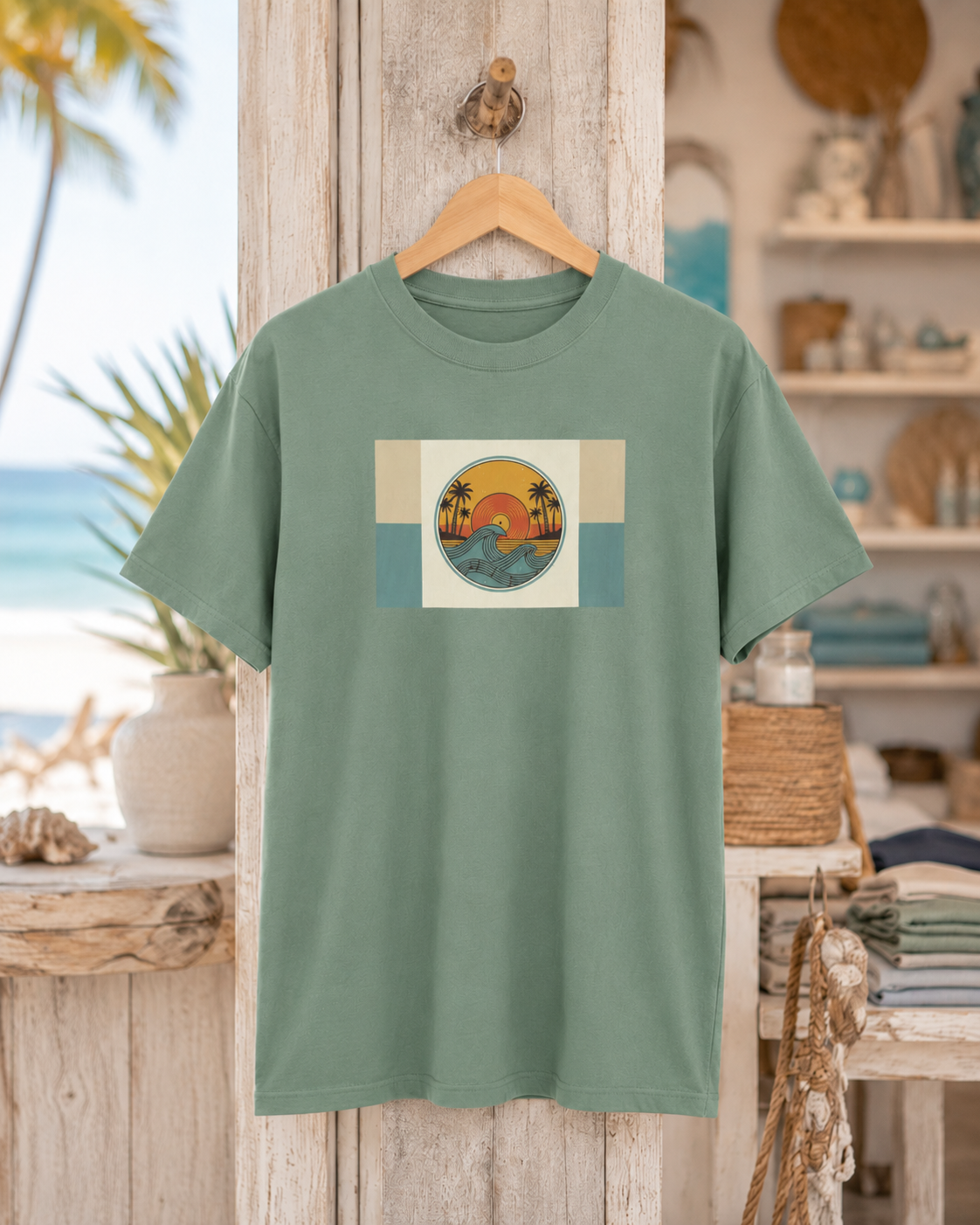 SUNSET WAVE T-SHIRT—Vintage Coastal Summer Wave Tee