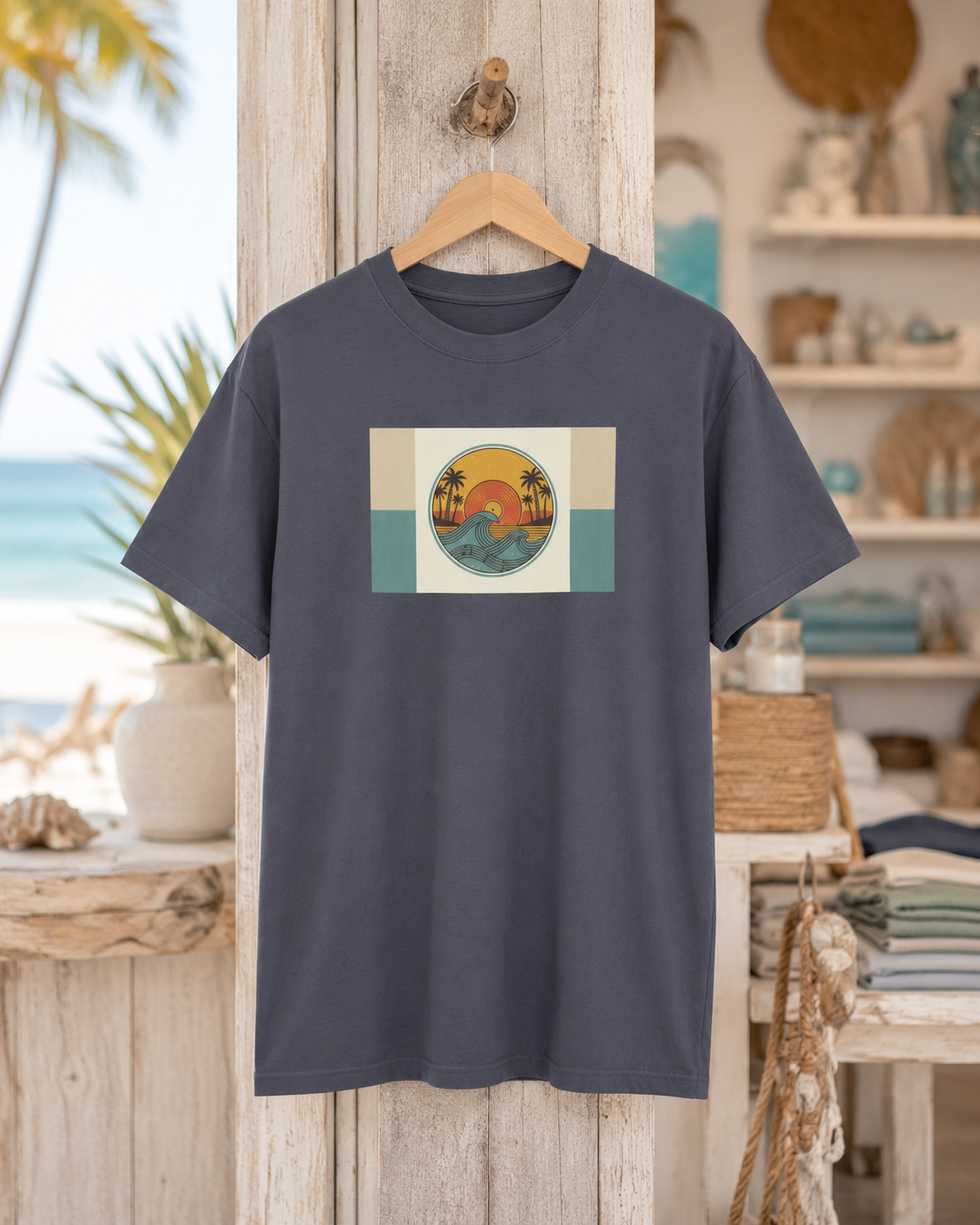 SUNSET WAVE T-SHIRT—Vintage Coastal Summer Wave Tee