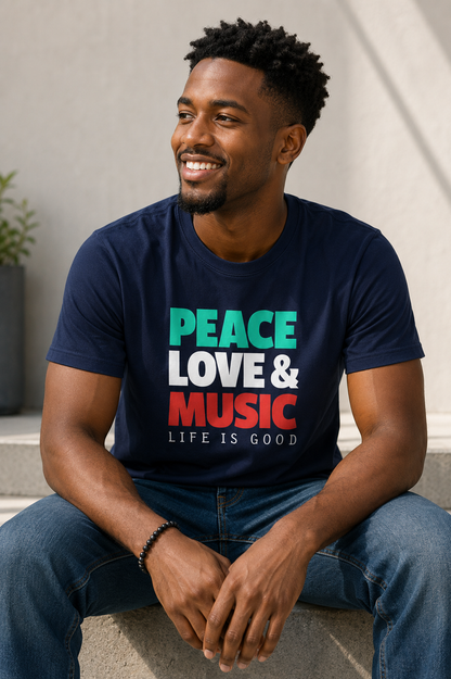 PEACE - LOVE & MUSIC - LIFE IS GOOD  | T-SHIRT - 6 colors - 9 sizes  |  Life if Good Music Lover Graphic Tee