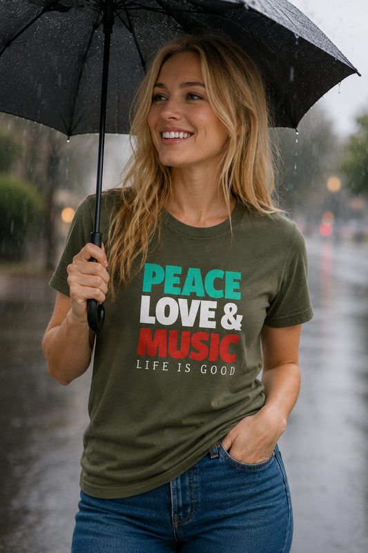 PEACE - LOVE & MUSIC - LIFE IS GOOD  | T-SHIRT - 6 colors - 9 sizes  |  Life if Good Music Lover Graphic Tee