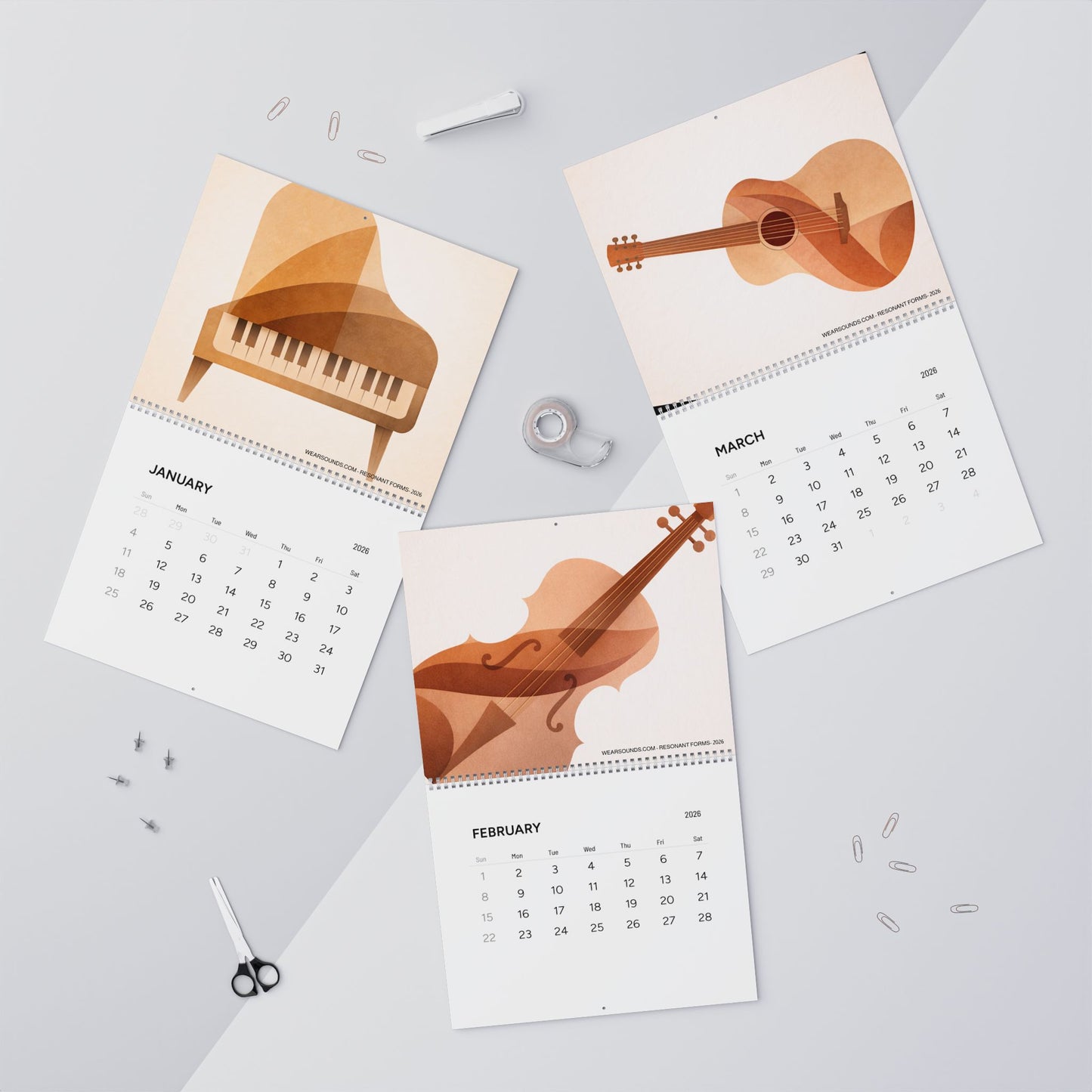 RESONANT FORMS:  Instrument Through the Year - 2026 - Musical Instruments Wall Calendar