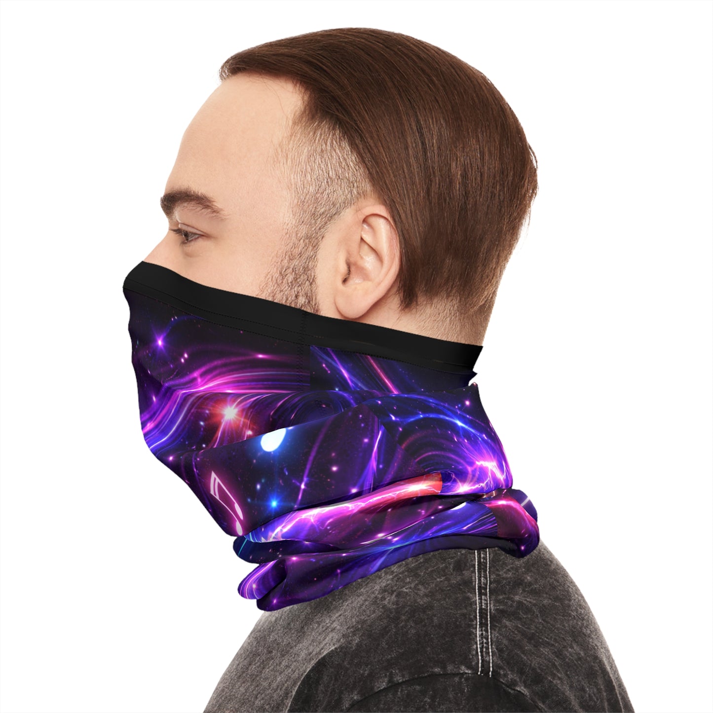 Music Galaxy Neck Gaiter — Neon Soundwave Notes Lightweight Face Covering