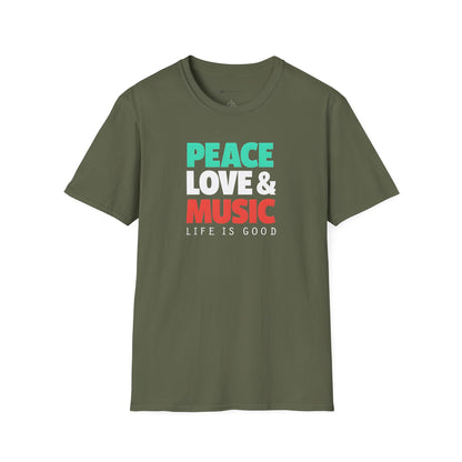 PEACE - LOVE & MUSIC - LIFE IS GOOD  | T-SHIRT - 6 colors - 9 sizes  |  Life if Good Music Lover Graphic Tee