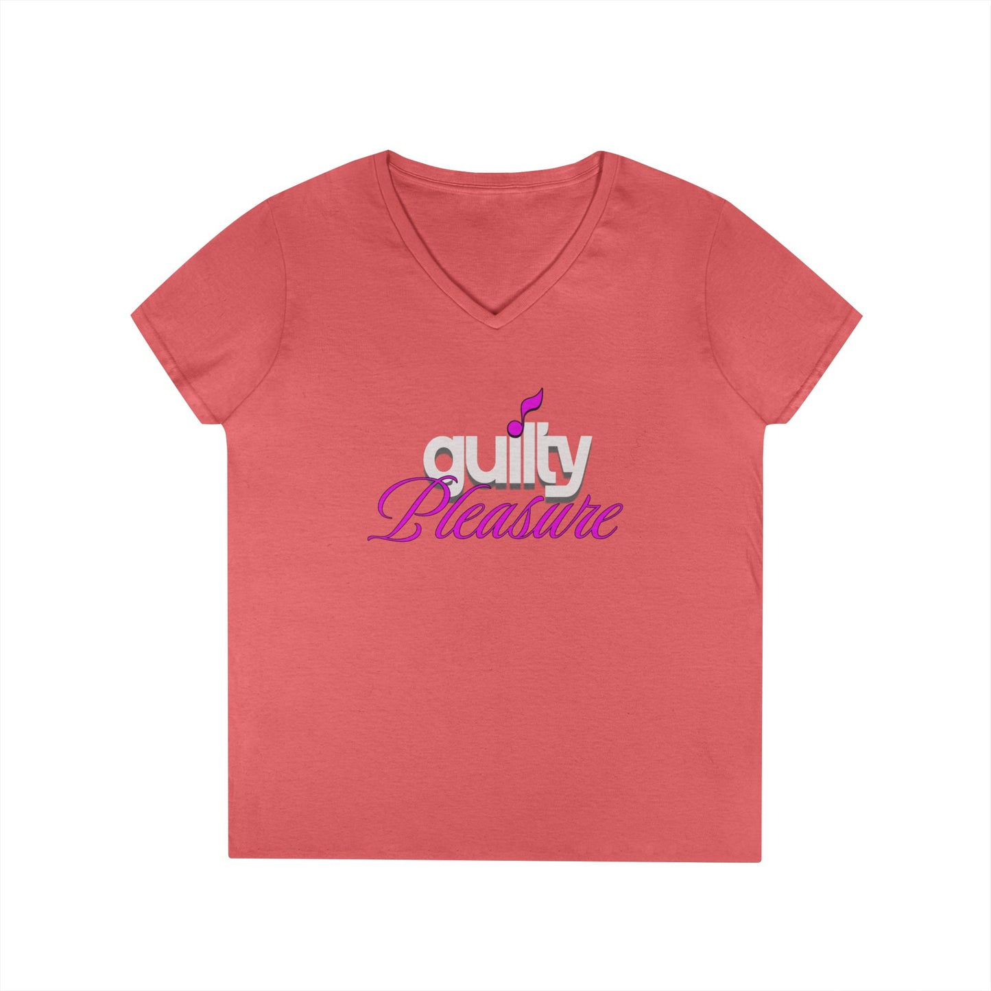 GUILTY PLEASURE |  Lady's V-Neck  | T-SHIRT - 6 colors - 4 sizes | Celebrate your sound with a wink and a vibe.