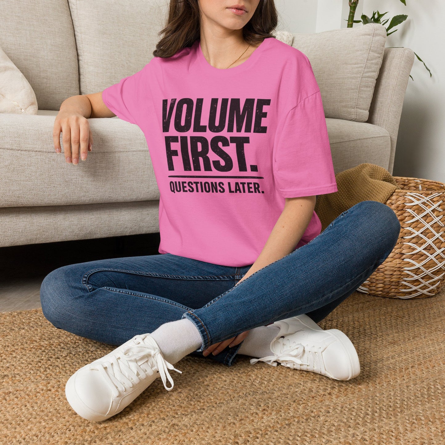 VOLUME FIRST.  QUESTIONS LATER.    | T-SHIRT - 5 colors - 9 sizes  |  Music Attitude Tee