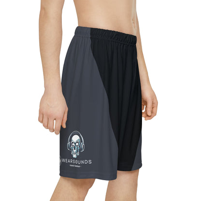 HEADPHONE SKULL Men’s Athletic Shorts — Black & Charcoal Performance Gym Shorts - Upgrade your activewear with music-inspired style — grab your WEARSOUNDS sport shorts today.