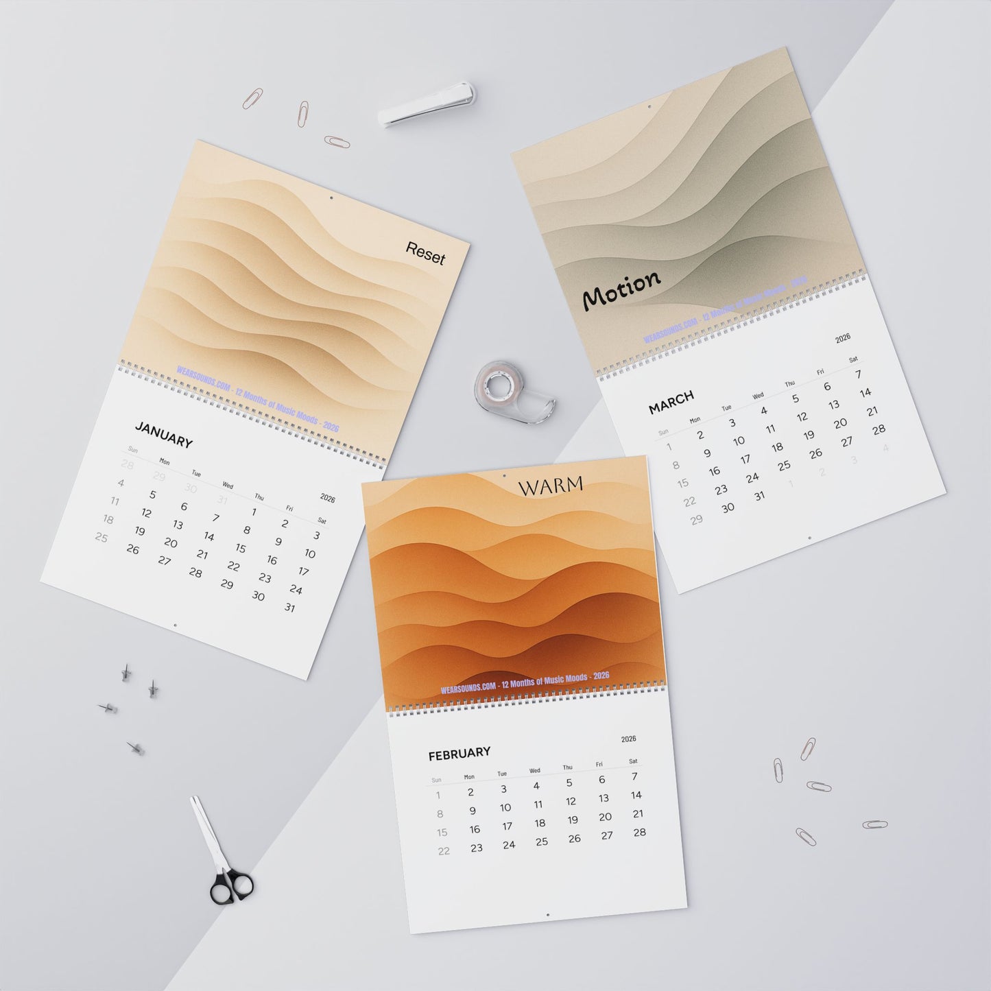12 MONTHS OF MUSIC MOODS — 2026 Minimalist Wall Calendar