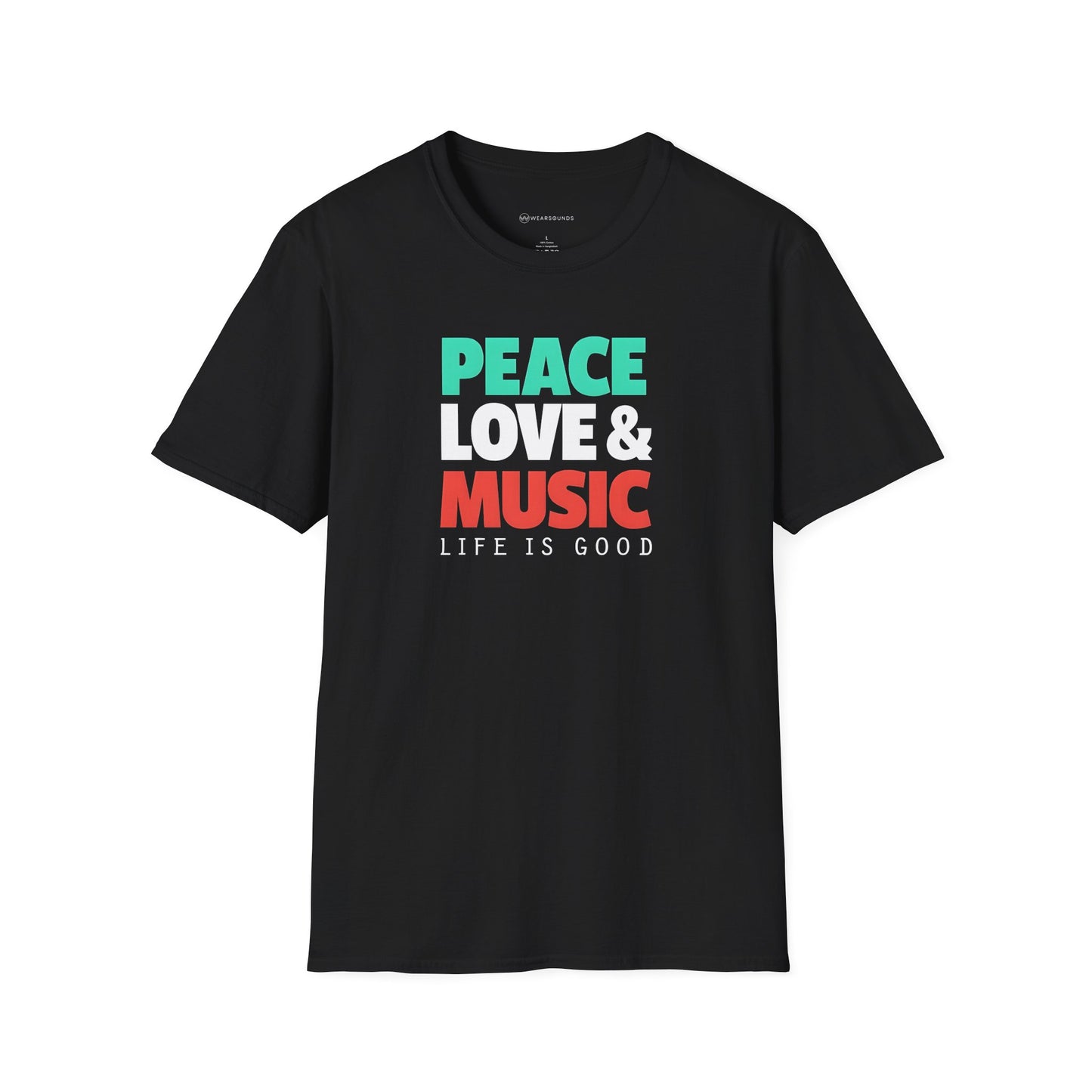 PEACE - LOVE & MUSIC - LIFE IS GOOD  | T-SHIRT - 6 colors - 9 sizes  |  Life if Good Music Lover Graphic Tee