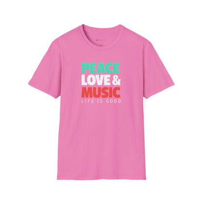 PEACE - LOVE & MUSIC - LIFE IS GOOD  | T-SHIRT - 6 colors - 9 sizes  |  Life if Good Music Lover Graphic Tee