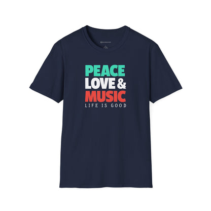 PEACE - LOVE & MUSIC - LIFE IS GOOD  | T-SHIRT - 6 colors - 9 sizes  |  Life if Good Music Lover Graphic Tee