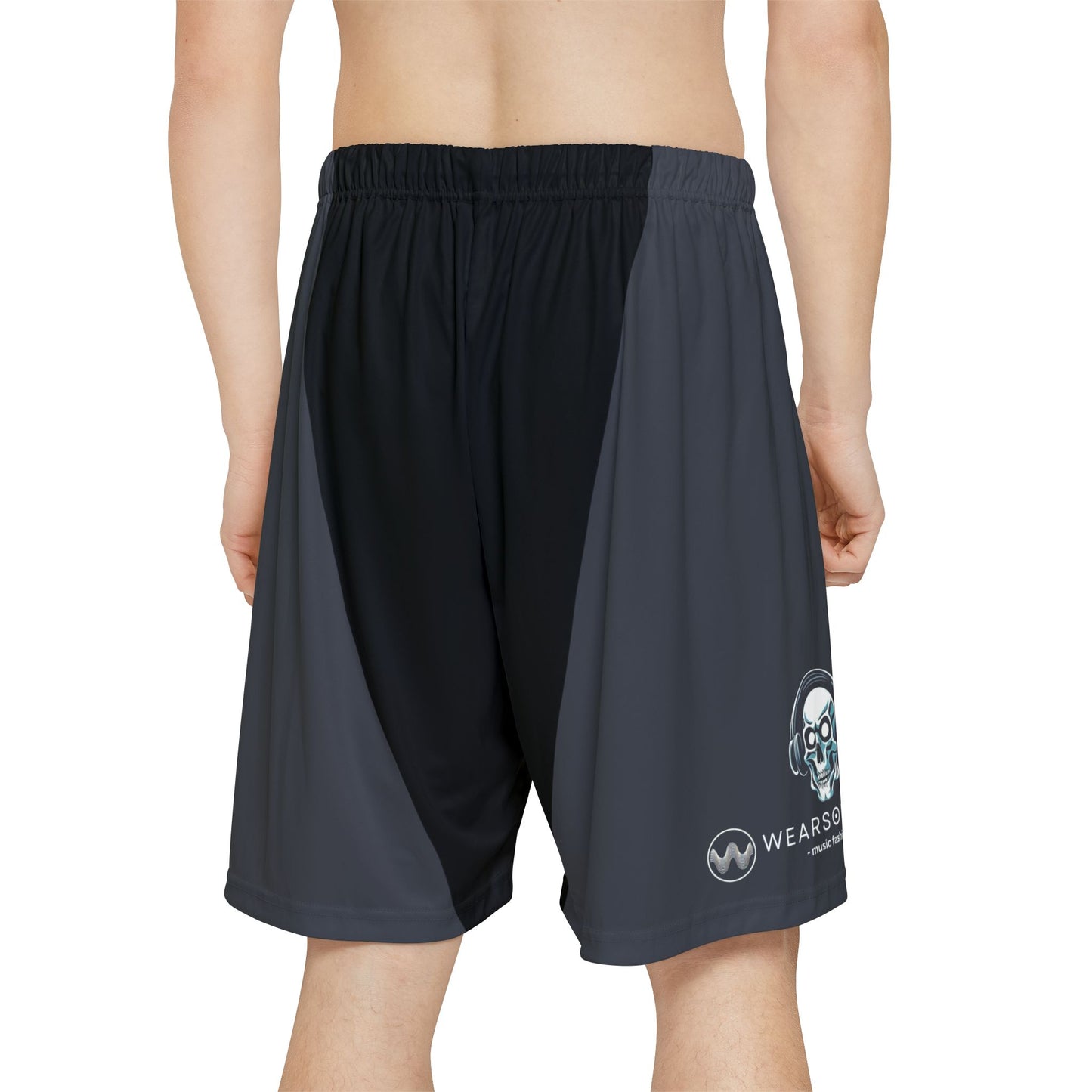 HEADPHONE SKULL Men’s Athletic Shorts — Black & Charcoal Performance Gym Shorts - Upgrade your activewear with music-inspired style — grab your WEARSOUNDS sport shorts today.