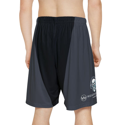 HEADPHONE SKULL Men’s Athletic Shorts — Black & Charcoal Performance Gym Shorts - Upgrade your activewear with music-inspired style — grab your WEARSOUNDS sport shorts today.