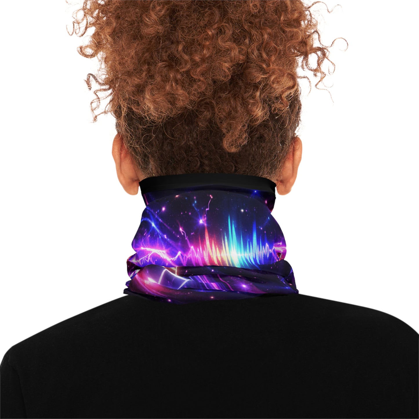 Music Galaxy Neck Gaiter — Neon Soundwave Notes Lightweight Face Covering