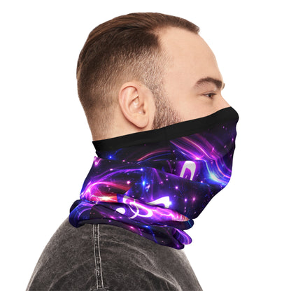 Music Galaxy Neck Gaiter — Neon Soundwave Notes Lightweight Face Covering