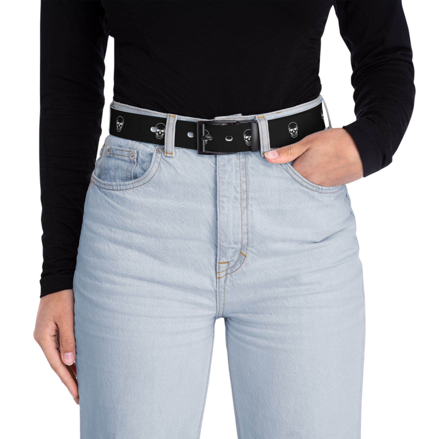 SKULL RHYTHM Accent Belt — Graphic Black Leather Waist Belt for Musicians & Alternative Style