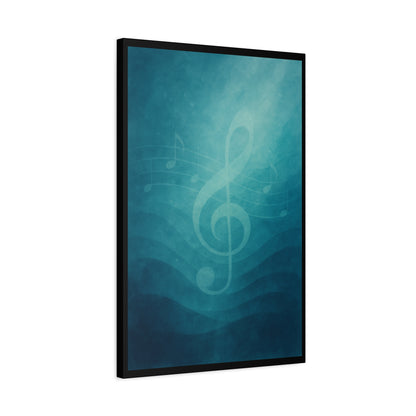 MELODY IN BLUE - TREBLE | Canvas Print, Music Decor,  Abstract wall art featuring a translucent treble clef and flowing musical staff - 20" x 30" (vertical) - Gift for Musicians, Room Decor, Recording Studios,