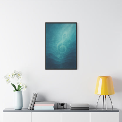 MELODY IN BLUE - TREBLE | Canvas Print, Music Decor,  Abstract wall art featuring a translucent treble clef and flowing musical staff - 20" x 30" (vertical) - Gift for Musicians, Room Decor, Recording Studios,