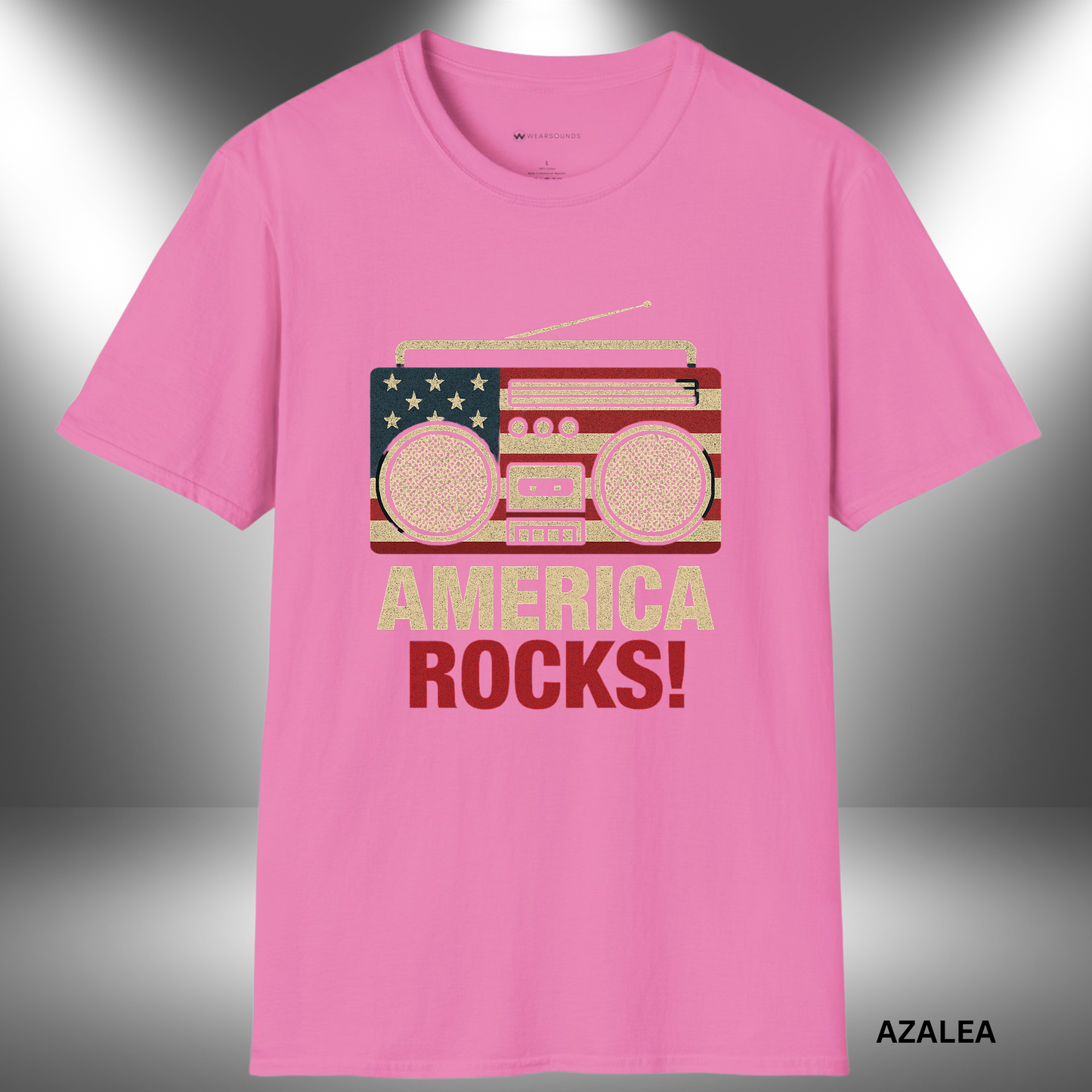 AMERICA ROCKS!   | T-SHIRT - 7 colors - 9 sizes |  Vintage Boombox Patriotic Shirt for 4th of July & Music Lovers