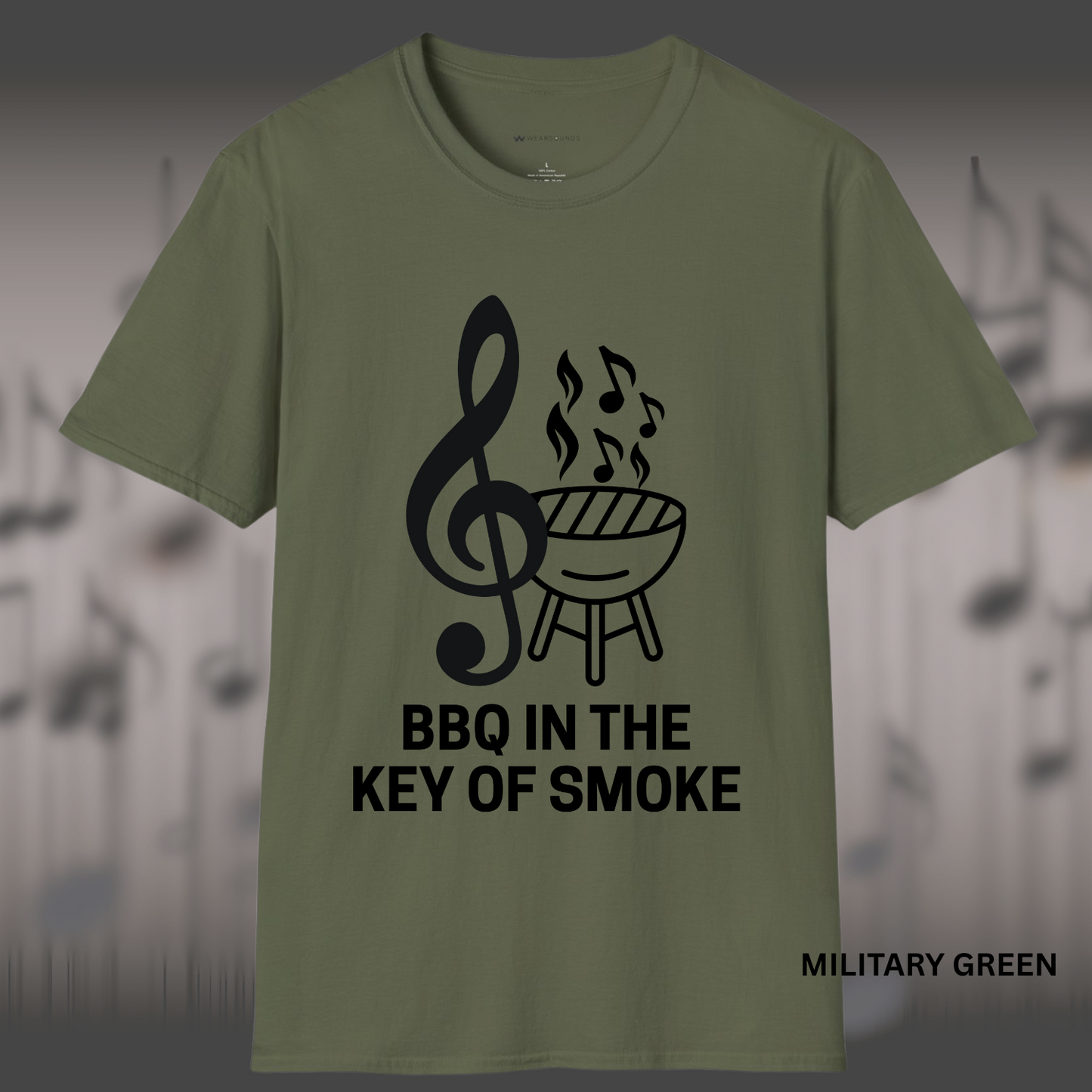 BBQ IN THE KEY OF SMOKE        | T-SHIRT - 7 colors - 9 sizes | Light the coals and crank the tunes — grab this design now and bring harmony to your next cookout!