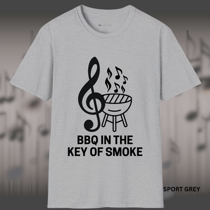 BBQ IN THE KEY OF SMOKE        | T-SHIRT - 7 colors - 9 sizes | Light the coals and crank the tunes — grab this design now and bring harmony to your next cookout!