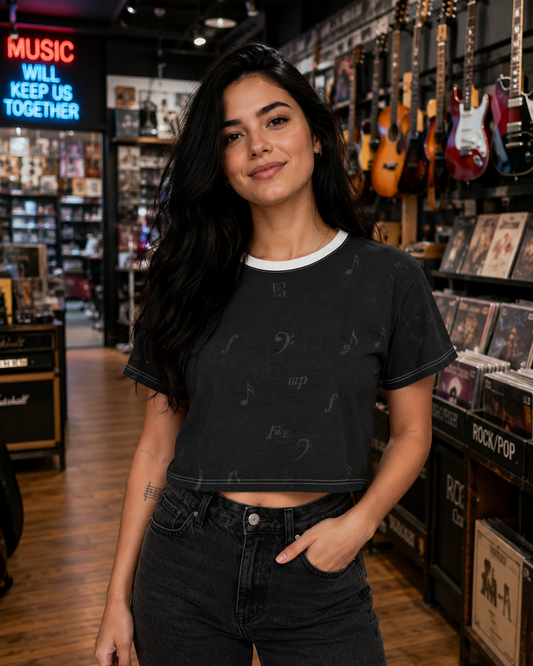 Music Notes Crop Tee - Subtle Notation Shirt for Music Lovers