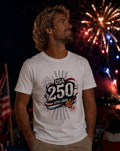 USA 250: THE SOUND OF FREEDOM   | T-SHIRT - 7 colors - 9 sizes  |  Patriotic Anniversary Summer Tee