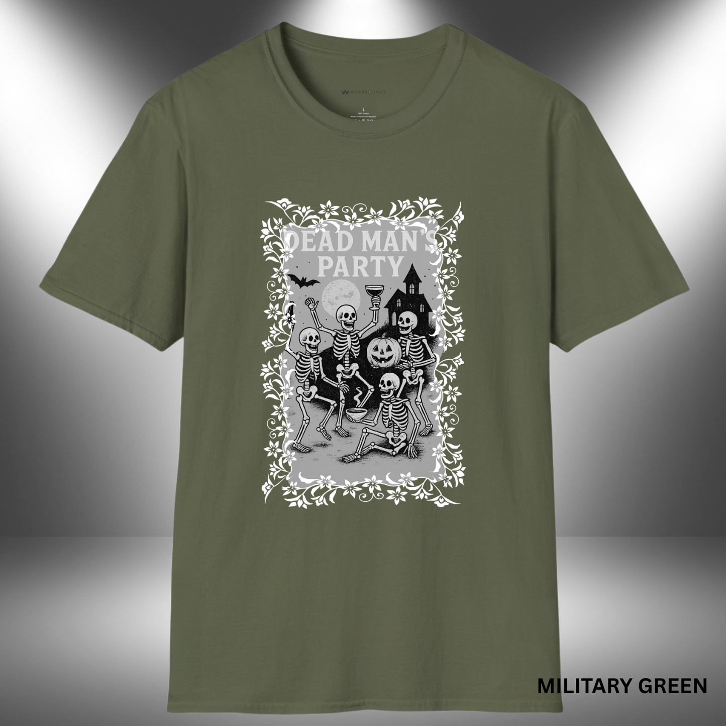 Dead Man’s Party     | T-SHIRT - 6 colors - 9 sizes |  Spooky Skeleton Party Tee -  Raise your glass and join the crew — grab the Dead Man’s Party Tee today and celebrate Halloween in spooky style!