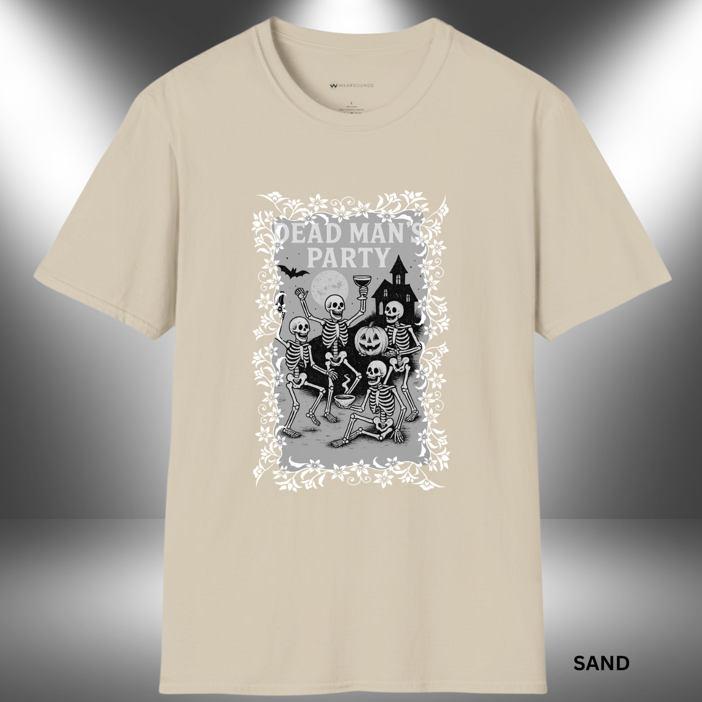 Dead Man’s Party     | T-SHIRT - 6 colors - 9 sizes |  Spooky Skeleton Party Tee -  Raise your glass and join the crew — grab the Dead Man’s Party Tee today and celebrate Halloween in spooky style!