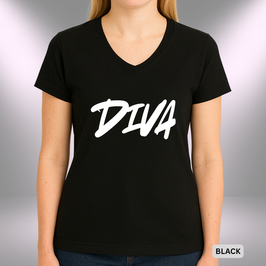 D I V A     |  Lady's V-Neck  | T-SHIRT - 7 colors - 4 sizes |  🎁 Perfect for:  Singers, vocalists, and stage performers,  Choir and theater divas,   Confident women and girls who love to perform