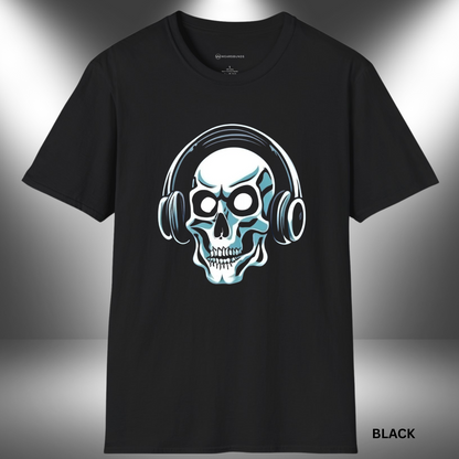 GRAVE RAVE SKULL MUSIC       | T-SHIRT - 3 colors - 9 sizes  |  made for those who feel music in their bones.