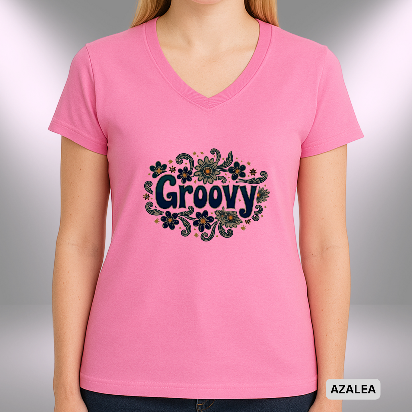 GROOVY    |  Lady's V-Neck  | T-SHIRT - 7 colors - 4 sizes | Add some flower power to your wardrobe and let your inner grooviness shine. Shop the vibe today!