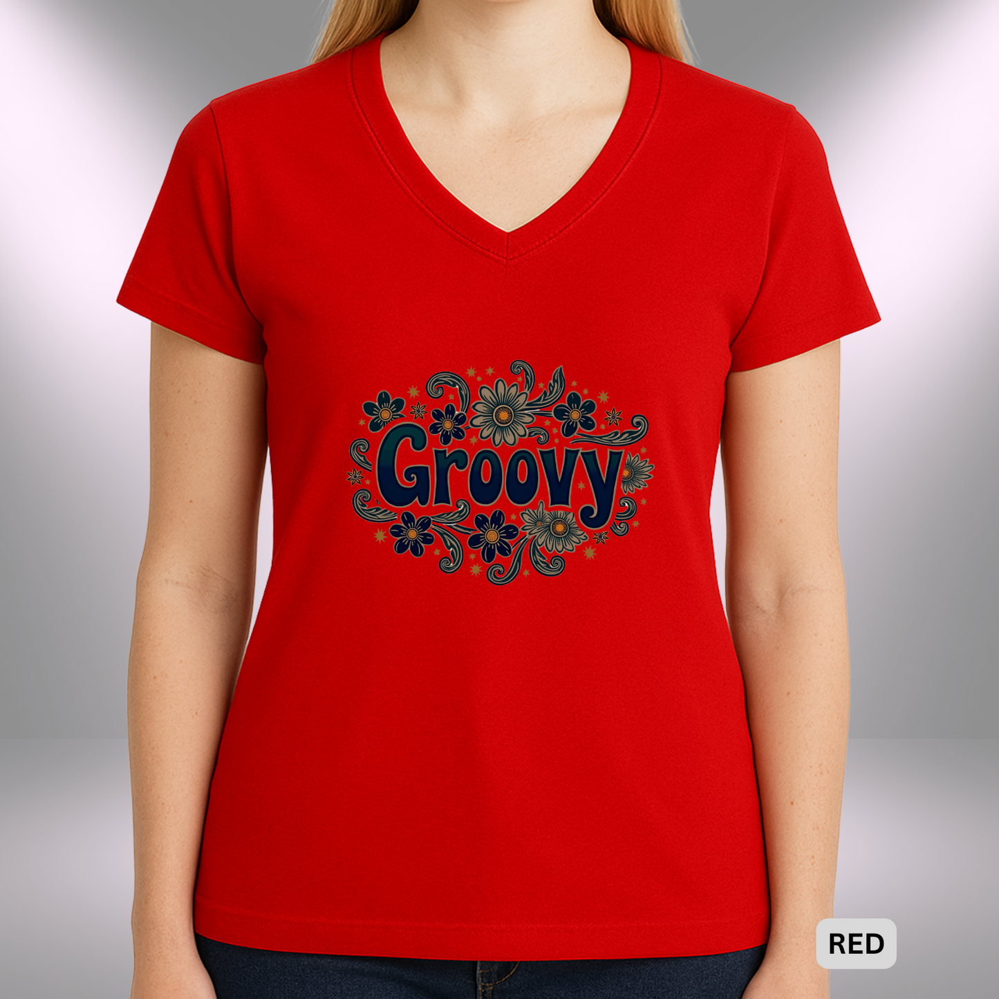GROOVY    |  Lady's V-Neck  | T-SHIRT - 7 colors - 4 sizes | Add some flower power to your wardrobe and let your inner grooviness shine. Shop the vibe today!