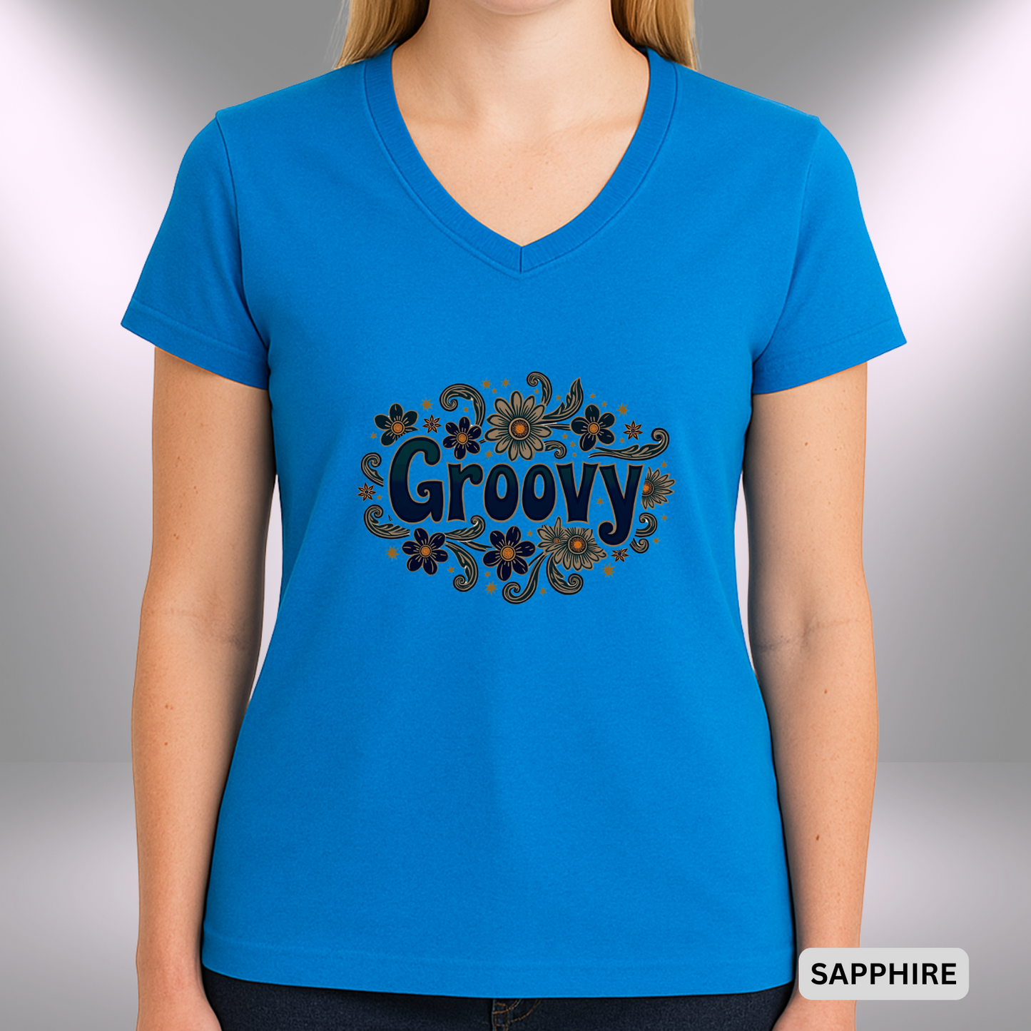 GROOVY    |  Lady's V-Neck  | T-SHIRT - 7 colors - 4 sizes | Add some flower power to your wardrobe and let your inner grooviness shine. Shop the vibe today!
