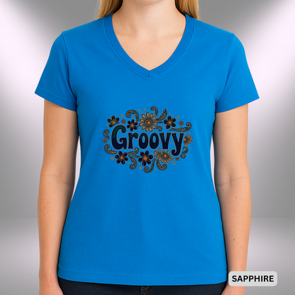 GROOVY    |  Lady's V-Neck  | T-SHIRT - 7 colors - 4 sizes | Add some flower power to your wardrobe and let your inner grooviness shine. Shop the vibe today!