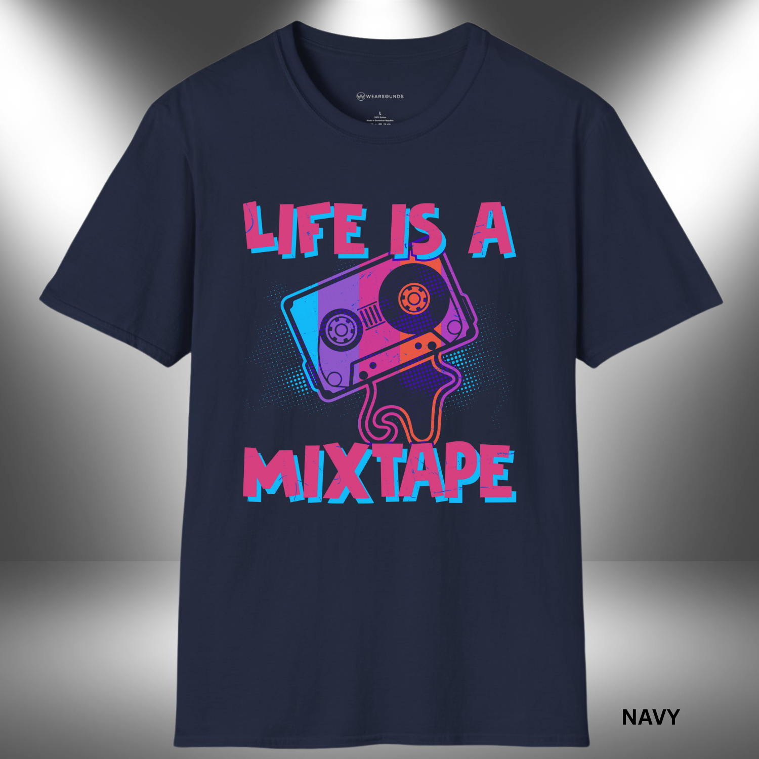 Retro graphic of a colorful cassette tape with dripping tape ribbon, paired with bold distressed text reading 'Life Is a Mixtape' in pink and blue