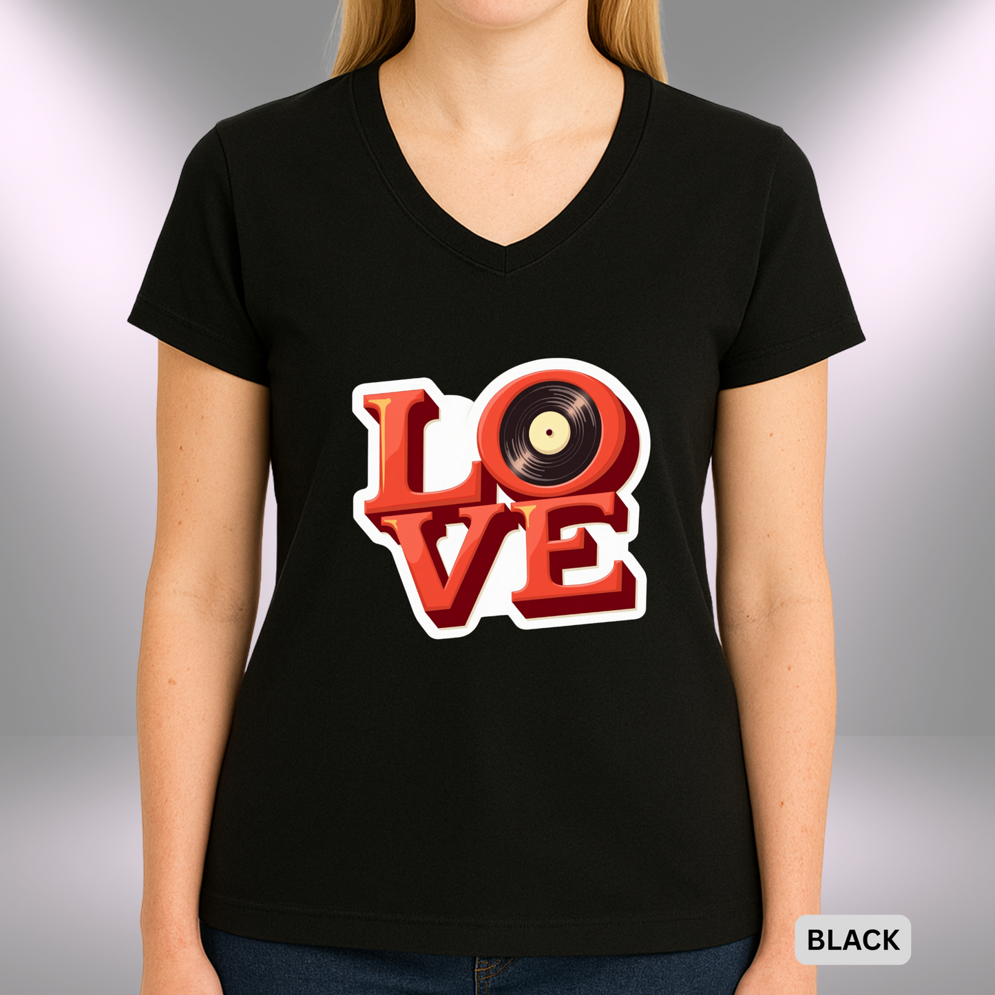 L O V E - (VINYL)    |  Lady's V-Neck  | T-SHIRT - 7 colors - 4 sizes