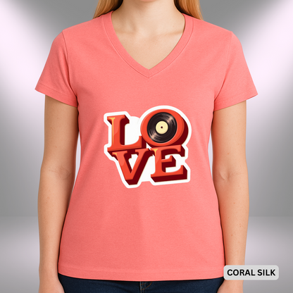 L O V E - (VINYL)    |  Lady's V-Neck  | T-SHIRT - 7 colors - 4 sizes