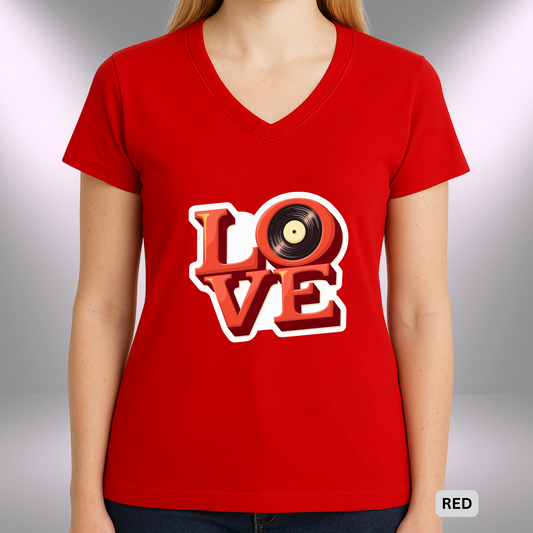 L O V E - (VINYL)    |  Lady's V-Neck  | T-SHIRT - 7 colors - 4 sizes