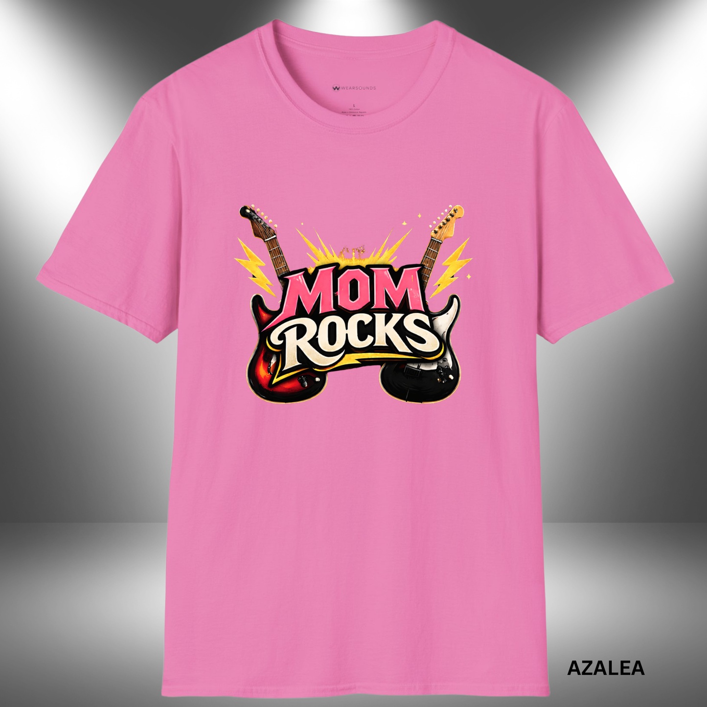 MOM ROCKS  | T-SHIRT - 7 colors - 9 sizes | Bold guitar Mother's Day Shirt for Rock Moms.