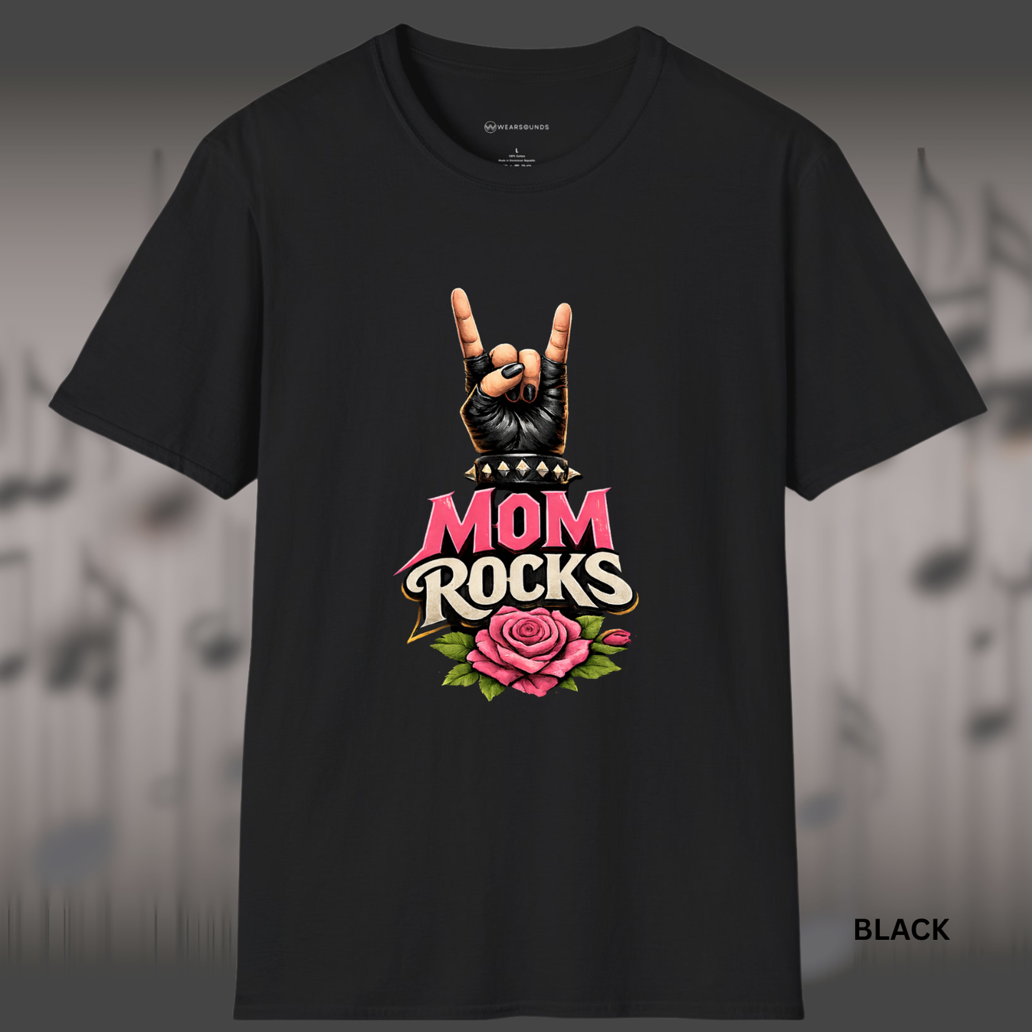 MOM ROCKS   | T-SHIRT - 7 colors - 9 sizes  |  Edgy Mother’s Day Rock Shirt with Rose & Rock Hand for Cool Moms!