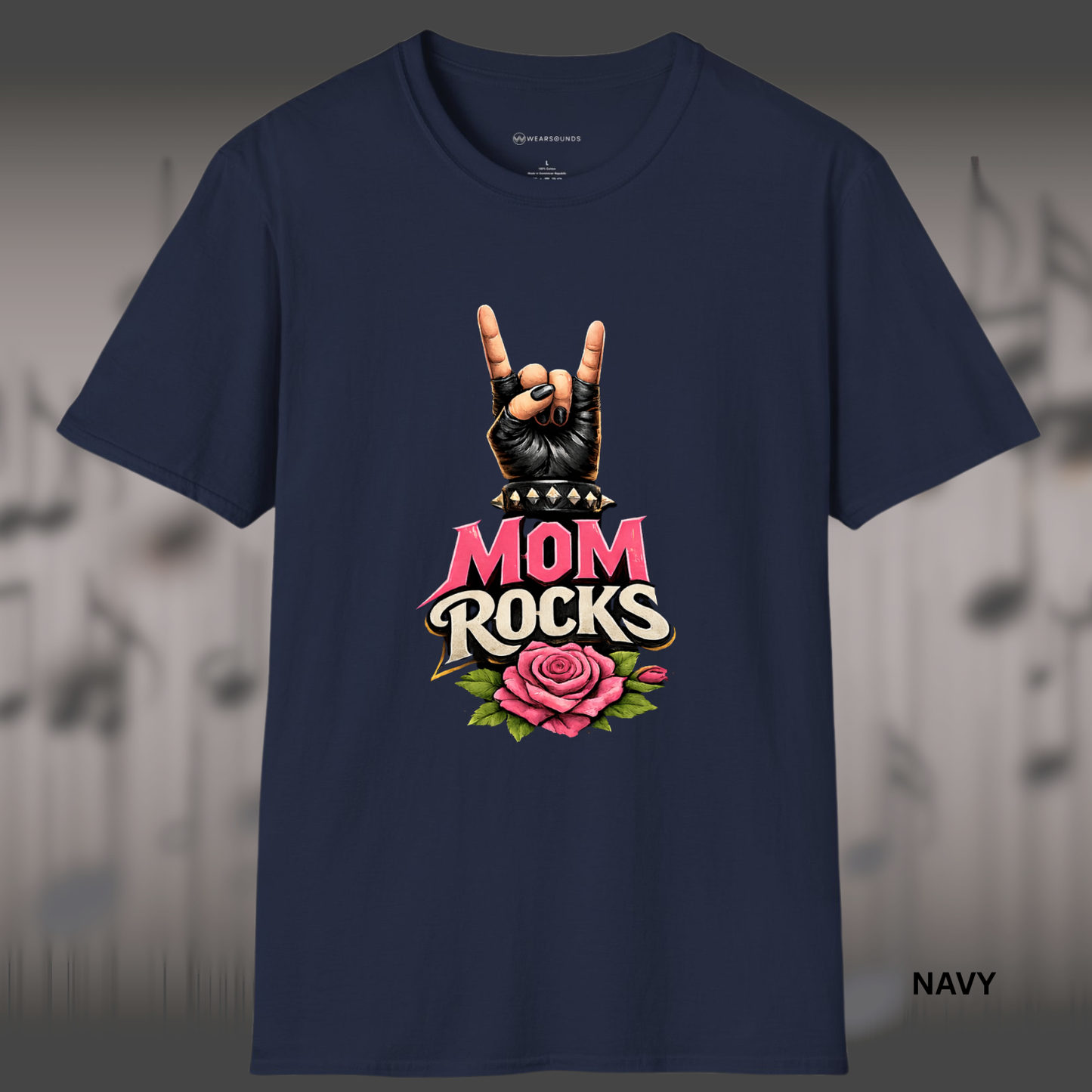MOM ROCKS   | T-SHIRT - 7 colors - 9 sizes  |  Edgy Mother’s Day Rock Shirt with Rose & Rock Hand for Cool Moms!