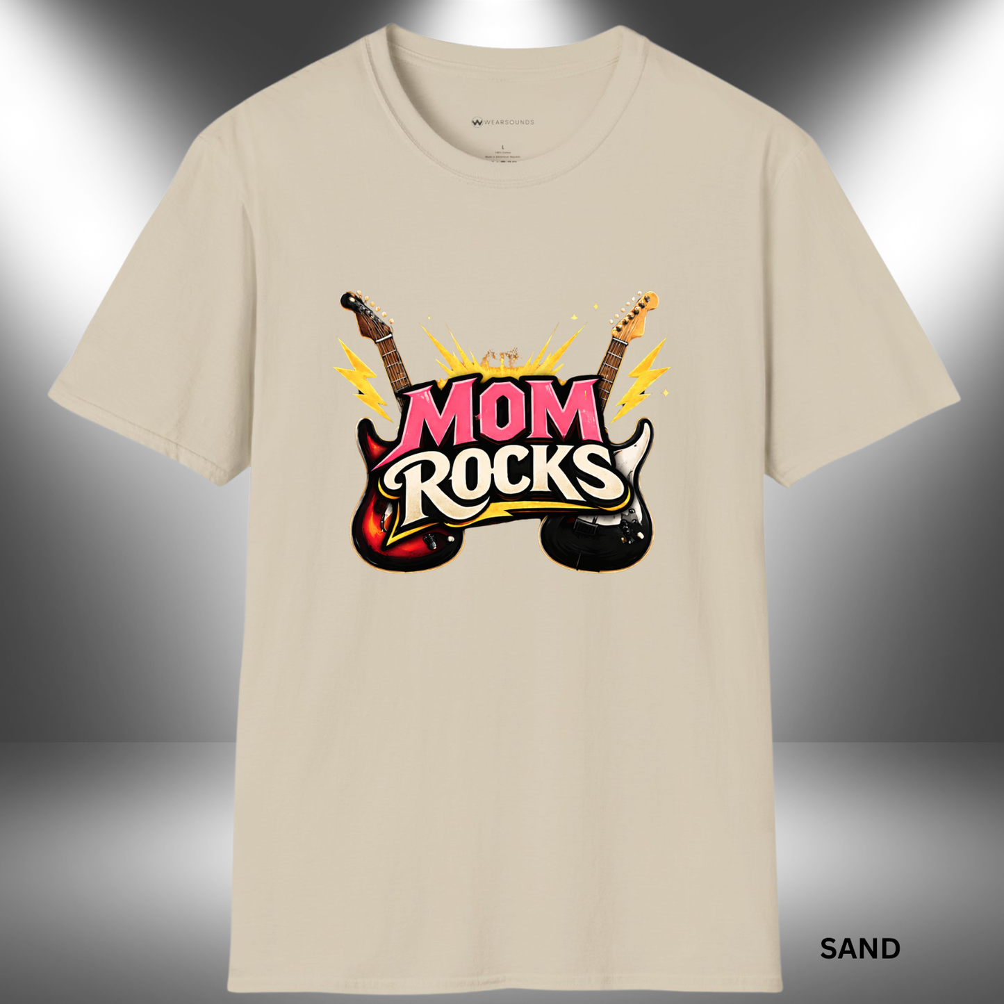MOM ROCKS  | T-SHIRT - 7 colors - 9 sizes | Bold guitar Mother's Day Shirt for Rock Moms.