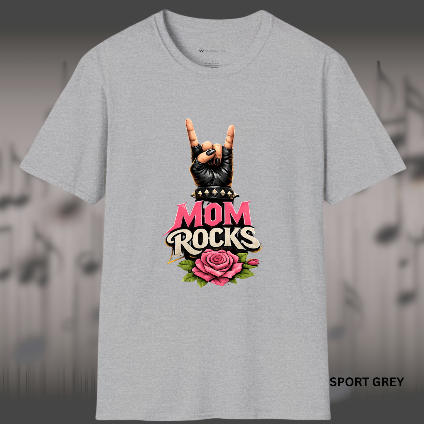 MOM ROCKS   | T-SHIRT - 7 colors - 9 sizes  |  Edgy Mother’s Day Rock Shirt with Rose & Rock Hand for Cool Moms!